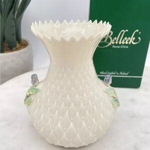 BELLEEK Ireland Purple Thistle Vase 5.5" Tall  7th Gold Mark 1980-1992 Porcelain